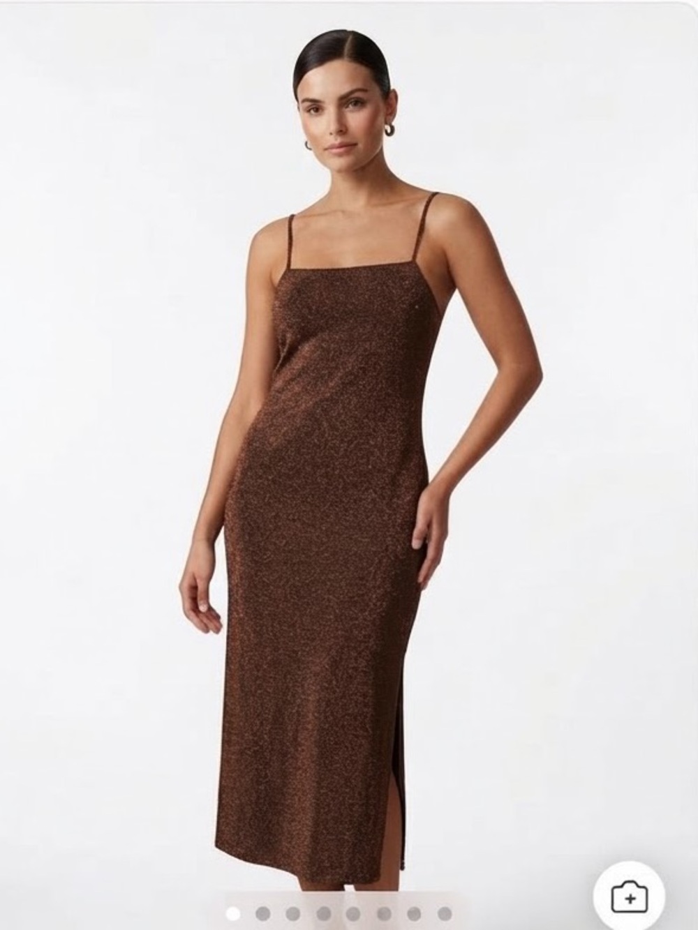 H&M Brown Sparkle Metallic Jersey Slip Midi Dress XS